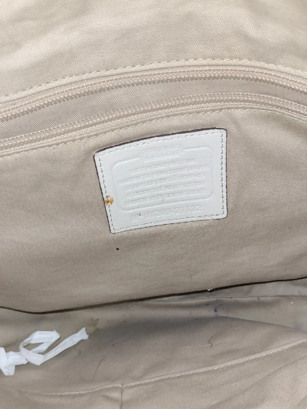 Coach Hamptons  Cream Leather Tote Bag with Tassel Accent